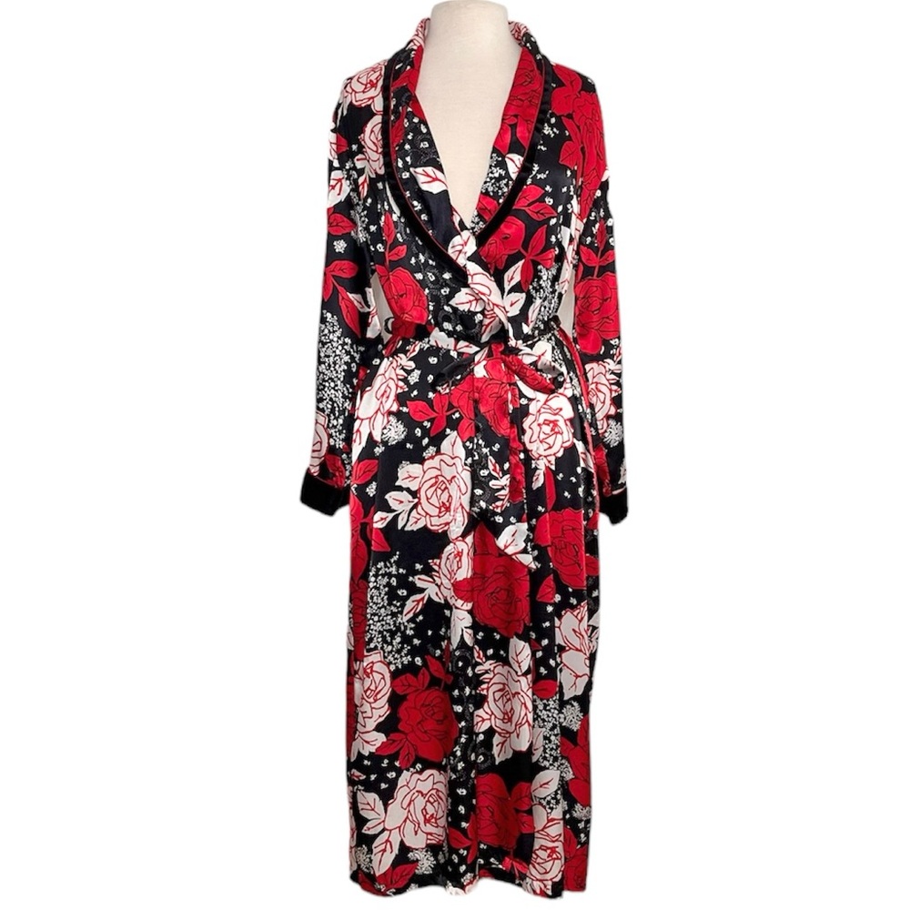 Jones New York Robe Red Black Floral S M Small Medium